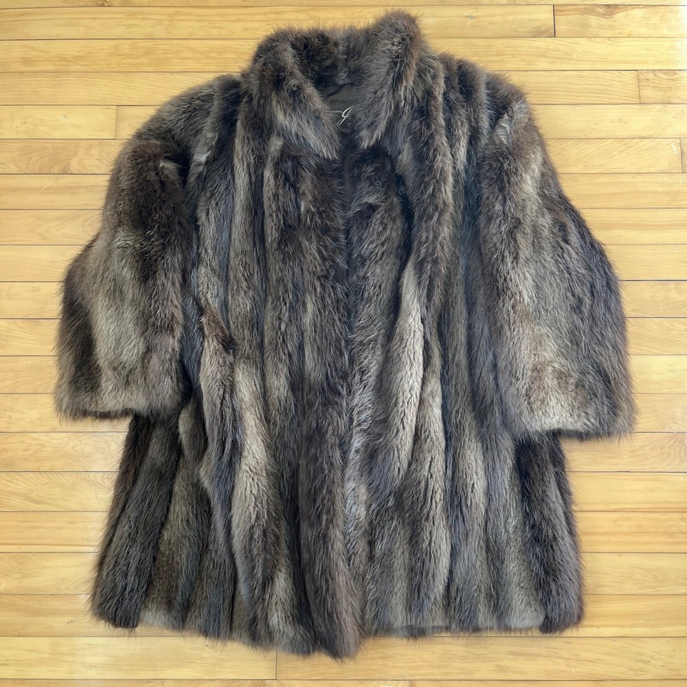 Marcel Jodin Fourrures Vintage Brown Grey Natural Fur Coat Montreal